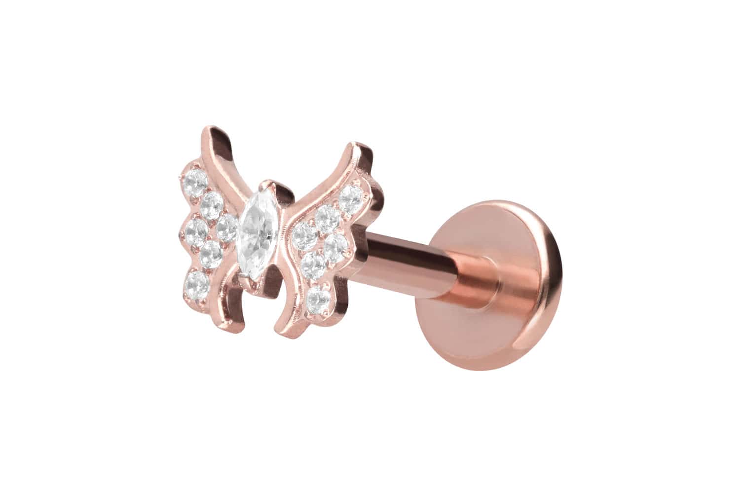 Titan Labret Piercing mit Innengewinde KRISTALLSCHMETTERLING